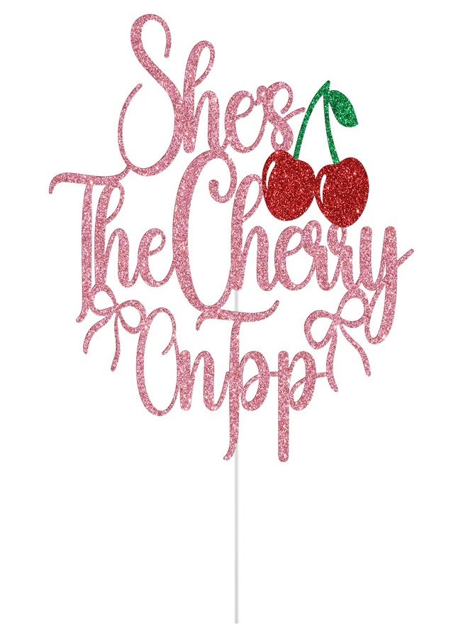 Yotawebery She's The Cherry On Top Cake Topper, Cherry Birthday Cake Decorations, Cherry on Top Decor, Summer Fruit Theme Baby Shower Birthday Bachelorette Party Decorations (Pink) - Image 2