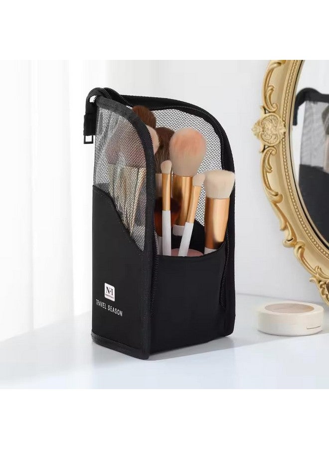 NFI essentials PVC Makeup Brush Organizer Bag for Women, Portable Makeup Brush Holder Travel Makeup Brush Case Standing Zipper Waterproof Cosmetic Brush Pouch - Image 3