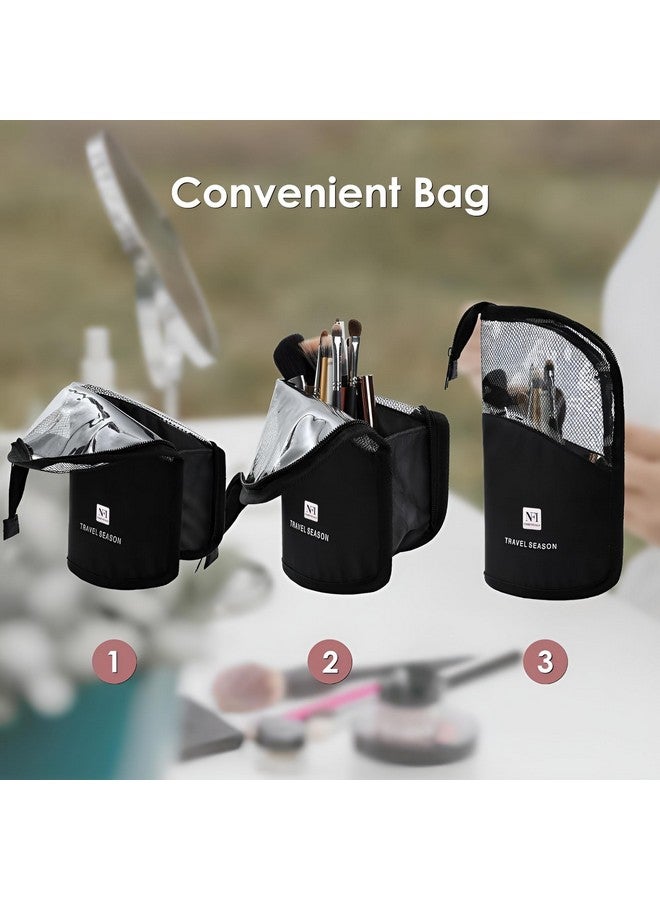 NFI essentials PVC Makeup Brush Organizer Bag for Women, Portable Makeup Brush Holder Travel Makeup Brush Case Standing Zipper Waterproof Cosmetic Brush Pouch - Image 5