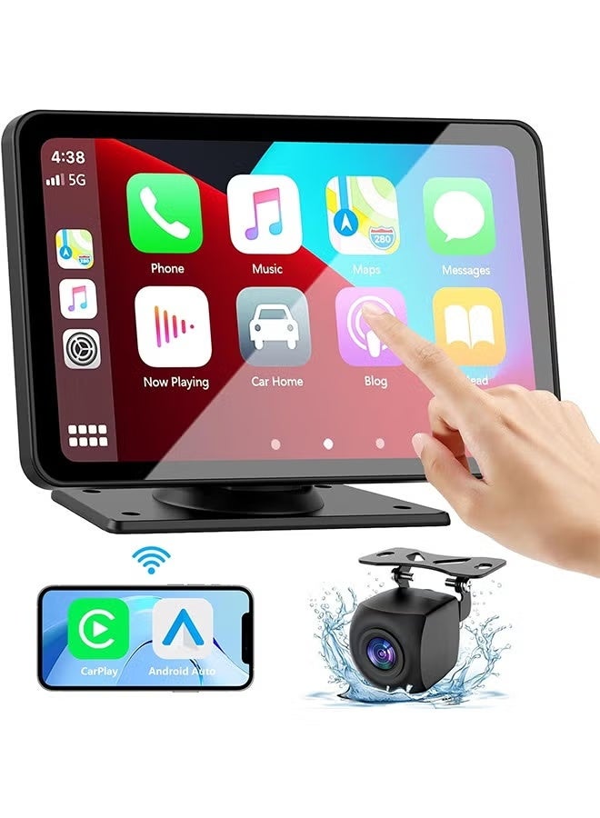 Apple Carplay Screen for Car, 7" HD Portable Car Stereo Touch Screen with Wireless Android Auto, Backup Camera, Car Audio Receivers with Voice Control, Mirror Link, Bluetooth, GPS Navigation - Image 1