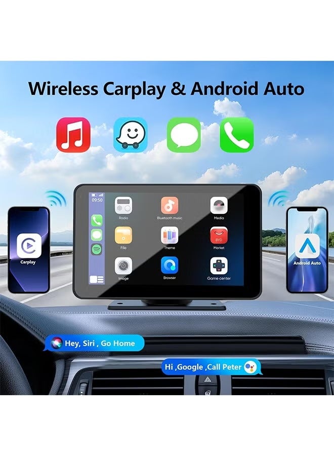 Apple Carplay Screen for Car, 7" HD Portable Car Stereo Touch Screen with Wireless Android Auto, Backup Camera, Car Audio Receivers with Voice Control, Mirror Link, Bluetooth, GPS Navigation - Image 2