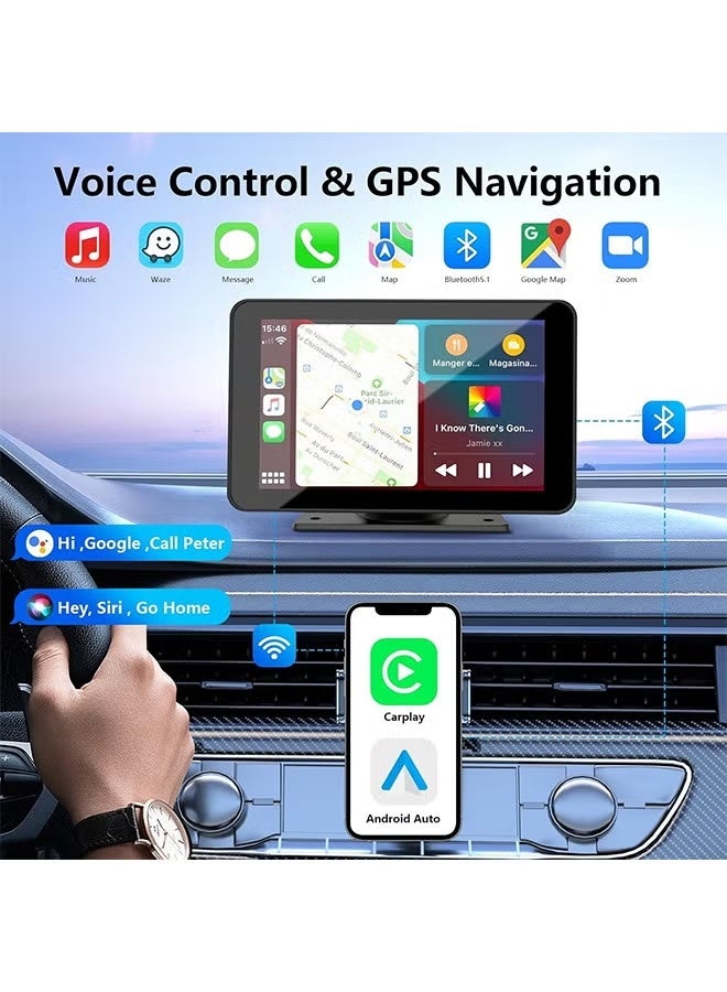 Apple Carplay Screen for Car, 7" HD Portable Car Stereo Touch Screen with Wireless Android Auto, Backup Camera, Car Audio Receivers with Voice Control, Mirror Link, Bluetooth, GPS Navigation - Image 4