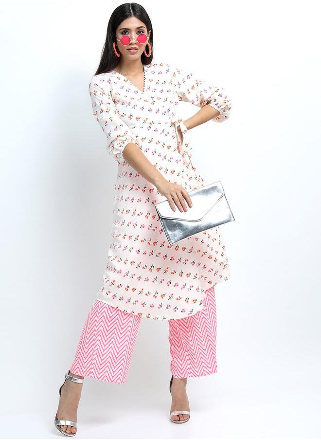 Vishudh Pack of 3 - Floral Print Wrap Kurta, Palazzos & Dupatta by Styli  - Image 1