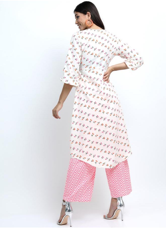 Vishudh Pack of 3 - Floral Print Wrap Kurta, Palazzos & Dupatta by Styli  - Image 5
