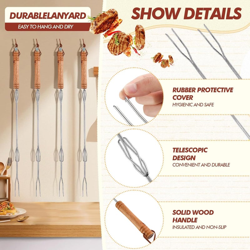 Minatee 12 Pack Marshmallow Roasting Sticks 30 Inch Fall Extra Extendable Smores Skewers, Hot Dog Stick for Campfire, with Wooden Telescoping Corn BBQ Utensil Holder Kit Outdoor Camping for Fire Pit - Image 3