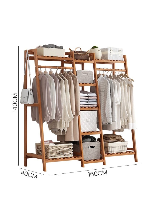 NKX Wooden Coat & Hat Rack Stand - Trapezoid Ladder Design, Modular Assembly, Brown 160cm - Entryway & Bedroom Organizer - Image 4