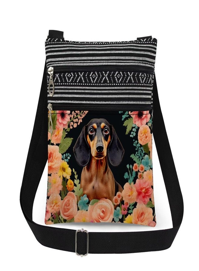 XiaoGalaee Floral Dog Adjustable Shoulder Strap Crossbody Bag Dachshund with Floral Print for Adults Unique Birthday Gift for Women Dog Lover Christmas Holiday Present for Him Friend - Image 1