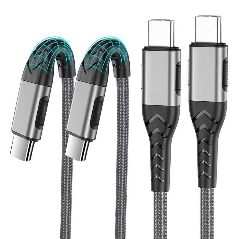 Durcord USB C to USB C Cable, 2Pack 100W 6ft USB C Charger Cable Fast Charging for Android/Phone/Pad, Type C to Type C Charger Braided USB Cable Compatible withi Phone 15 Pro Plus Max Silver - Image 1