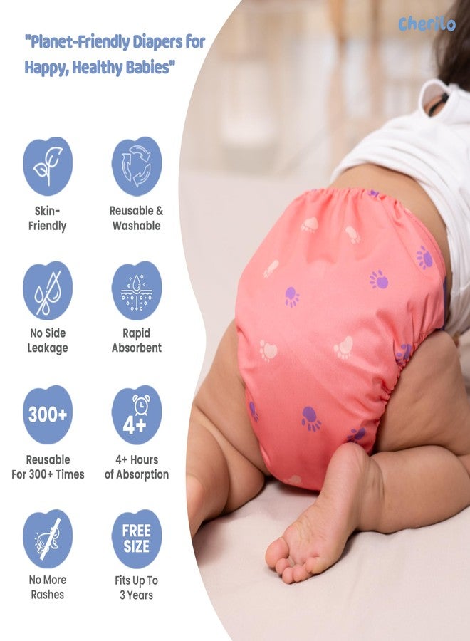 Cherilo Reusable Cloth Diaper for New Born Baby 0 to 3 years, Leakproof, Washable Cloth Diapers, No Side Leakage, Adjustable Free Size Pocket Diaper (Baby Paw Pattern Diaper + 1 Insert) - Image 3