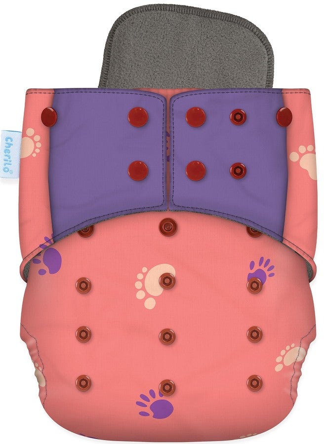 Cherilo Reusable Cloth Diaper for New Born Baby 0 to 3 years, Leakproof, Washable Cloth Diapers, No Side Leakage, Adjustable Free Size Pocket Diaper (Baby Paw Pattern Diaper + 1 Insert) - Image 1