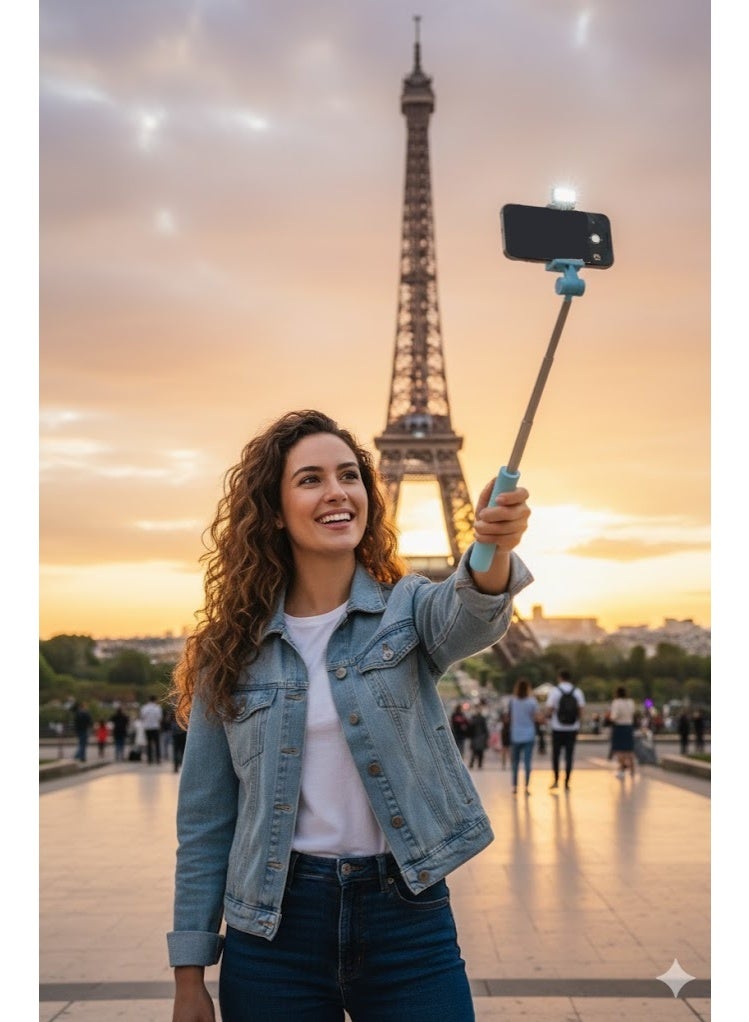 R1s Selfie Stick with Extendable Design up to 70cm, Built-in Lighting, Dual LED Light, Horizontal and Vertical Shooting Directions – Baby Blue - Image 5