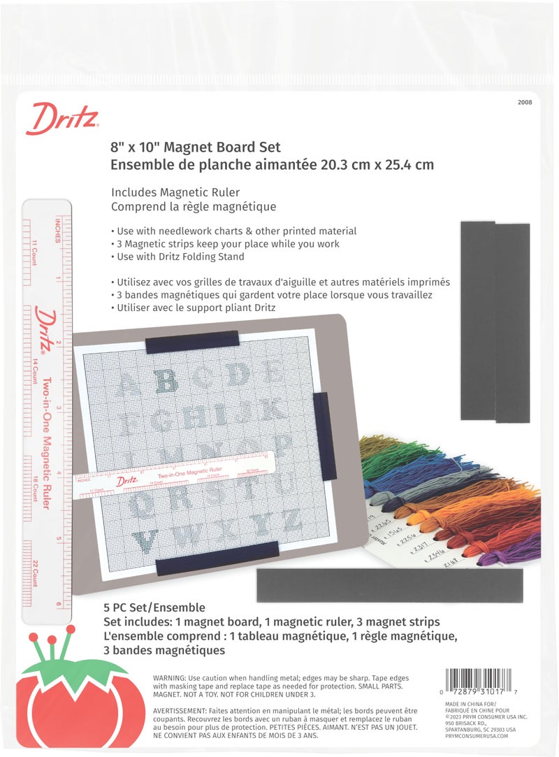 Dritz Magnet Board Ruler 8 x 10 Pattern Holder for Cross Stitch Needlework Knitting Crochet Includes 2in1 Magnetic Ruler 3 Magnetic Place Markers - Image 3