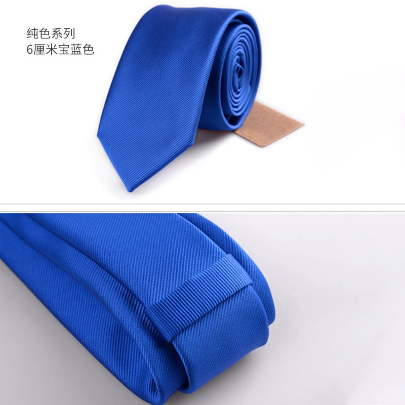 Korean Style Mens Black Silk Tie 6CM Royal Blue 