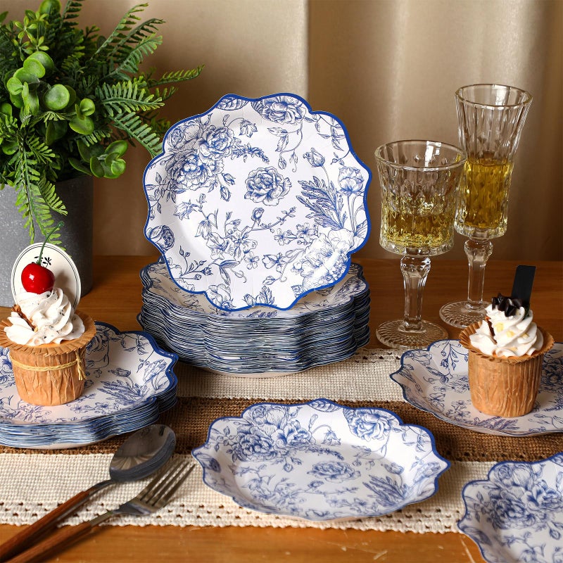 Suttmin 100 Pcs Chinoiserie Paper Plates Disposable Dessert Baby Bridal Shower Party Supplies Floral Dessert Plates Bulk Birthday Tea Party Serving Tray for Wedding Birthday - Image 1