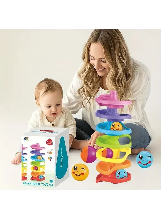 Colorful Rolling Ball Stacking Toy Set Educational Shape Recognition Gift for Kids - Image 1