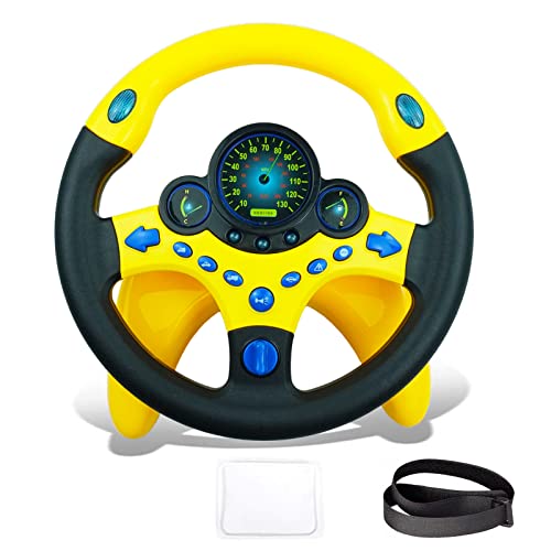 RedCrab Steering Wheel Car Driving Simulated Toy with Light and Music for Kids Pretend Driving Seat ToysBaby Electric Early Learning Educational Toys for Boys and GirlsYellow - Image 1