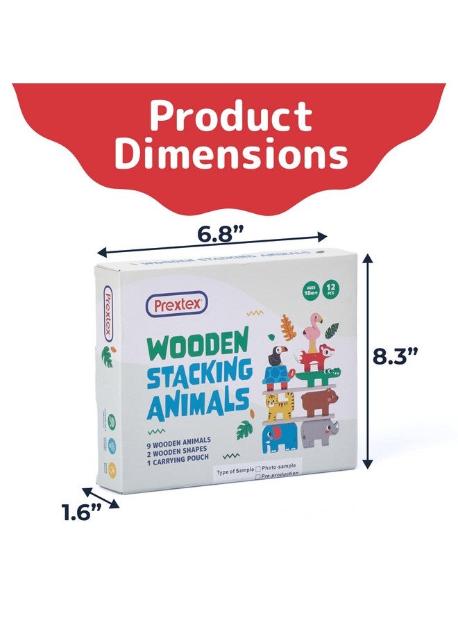 Prextex PREXTEX Wooden Stacking Toys - Montessori-Inspired Wooden Sorting Play Set - Educational Balance and Motor Skills Set, Colorful Zoo Animal with 9 Animals, 2 Boards, Carrying Pouch - Ages 18 Months+  - Image 3