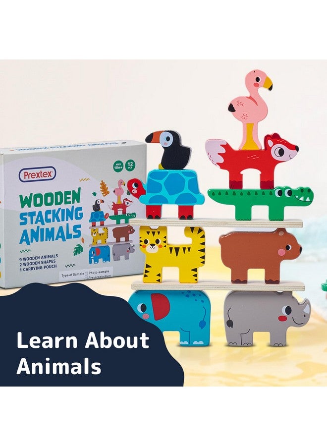 Prextex PREXTEX Wooden Stacking Toys - Montessori-Inspired Wooden Sorting Play Set - Educational Balance and Motor Skills Set, Colorful Zoo Animal with 9 Animals, 2 Boards, Carrying Pouch - Ages 18 Months+  - Image 4