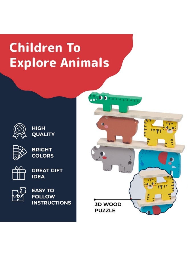 Prextex PREXTEX Wooden Stacking Toys - Montessori-Inspired Wooden Sorting Play Set - Educational Balance and Motor Skills Set, Colorful Zoo Animal with 9 Animals, 2 Boards, Carrying Pouch - Ages 18 Months+  - Image 5