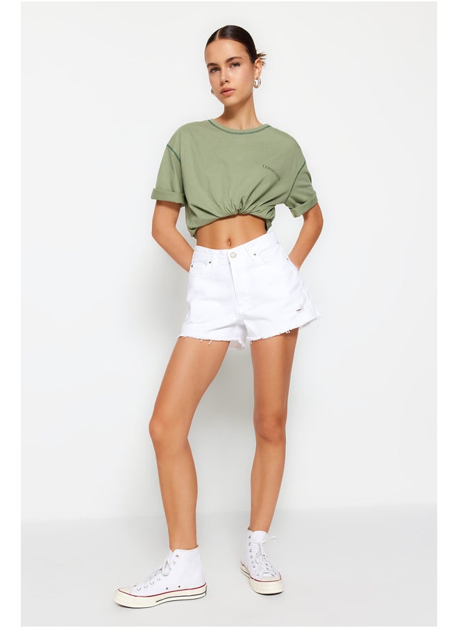 trendyol - White Ripped Detail Denim Shorts TWOSS23SR00154 - Image 1
