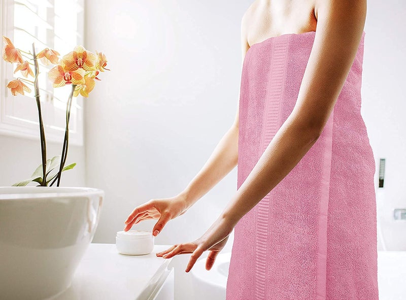 TIQH 600 GSM 100% Cotton Highly Absorbent and Quick Dry Extra Large Bath/Beach Towel/Jumbo Bath Sheet (36x72 Inches, Pink) - Image 3