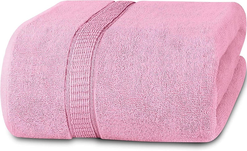 TIQH 600 GSM 100% Cotton Highly Absorbent and Quick Dry Extra Large Bath/Beach Towel/Jumbo Bath Sheet (36x72 Inches, Pink) - Image 2