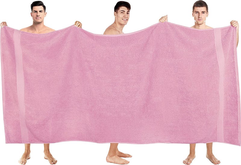 TIQH 600 GSM 100% Cotton Highly Absorbent and Quick Dry Extra Large Bath/Beach Towel/Jumbo Bath Sheet (36x72 Inches, Pink) - Image 1