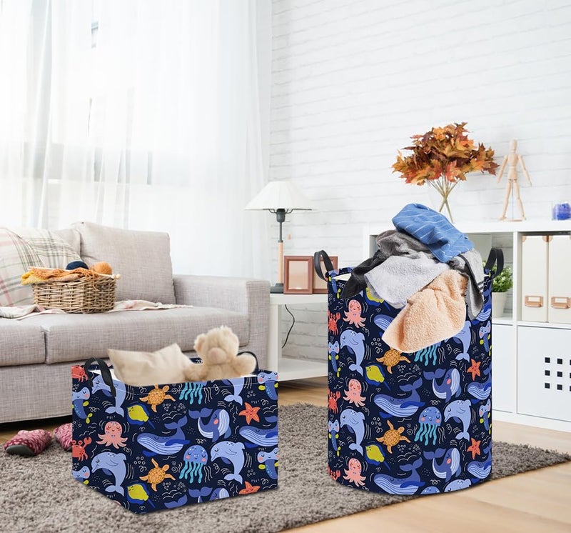 HKEC 19.7" Laundry Basket, Dirty Clothes Hamper, Waterproof Storage Bin, Room Decor, Gift Baskets,Nursery Hamper(Line Ocean) - Image 3