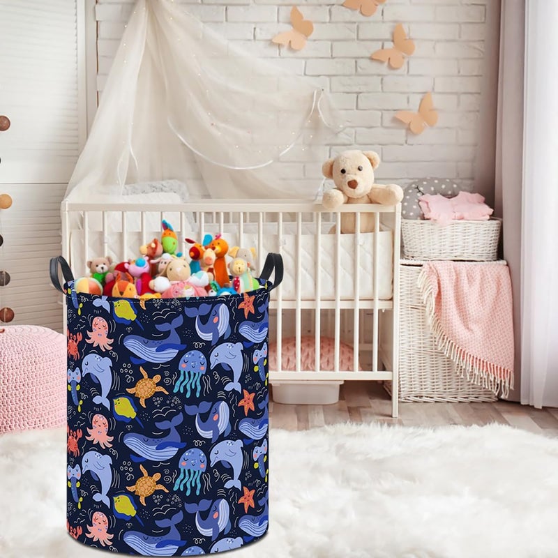 HKEC 19.7" Laundry Basket, Dirty Clothes Hamper, Waterproof Storage Bin, Room Decor, Gift Baskets,Nursery Hamper(Line Ocean) - Image 2