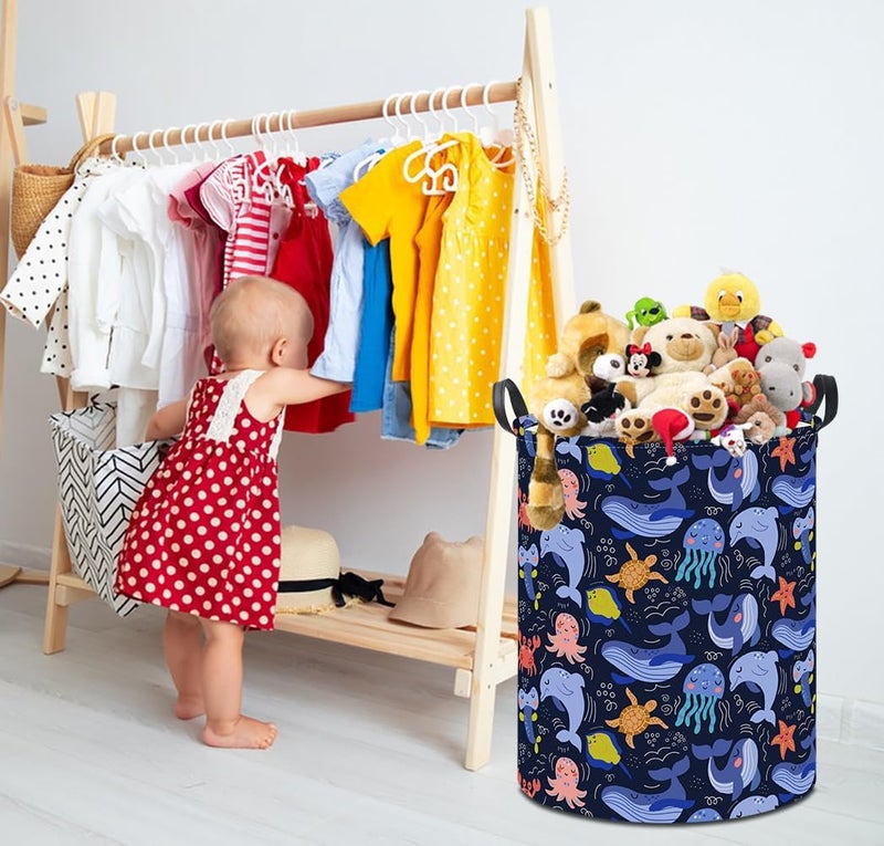 HKEC 19.7" Laundry Basket, Dirty Clothes Hamper, Waterproof Storage Bin, Room Decor, Gift Baskets,Nursery Hamper(Line Ocean) - Image 5