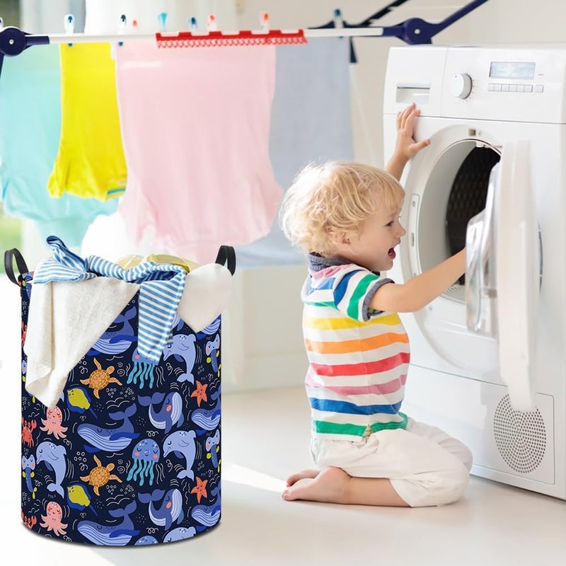 HKEC 19.7" Laundry Basket, Dirty Clothes Hamper, Waterproof Storage Bin, Room Decor, Gift Baskets,Nursery Hamper(Line Ocean) - Image 4