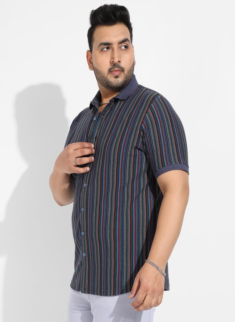 Instafab Plus Men's Multicolour Contrast Knitted Shirt - Image 3