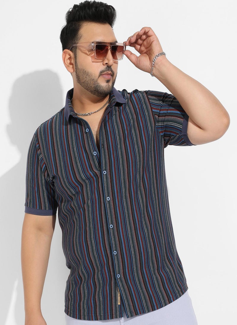 Instafab Plus Men's Multicolour Contrast Knitted Shirt - Image 1