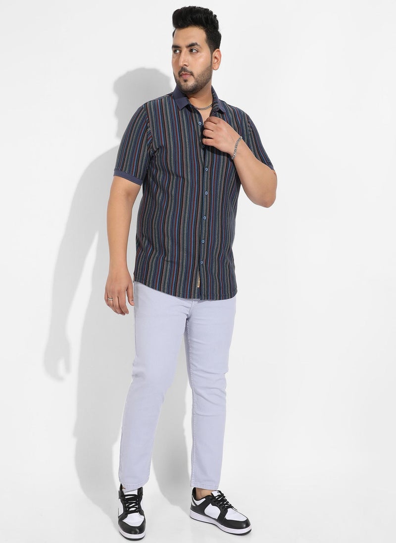 Instafab Plus Men's Multicolour Contrast Knitted Shirt - Image 5