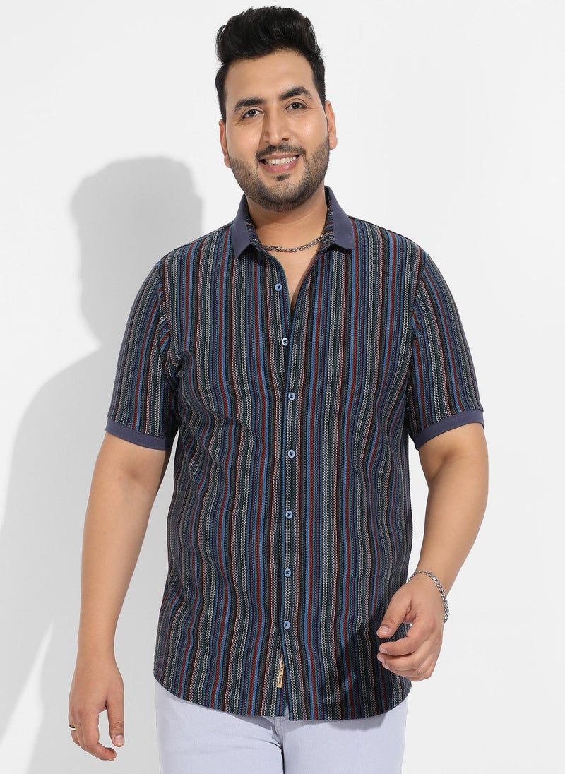 Instafab Plus Men's Multicolour Contrast Knitted Shirt - Image 2