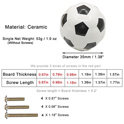 ESreake Heavy Ceramic Soccer knobs Football Knobs, 4 Packs Ball Sports Party Theme Children and Baby Home Decor Drawer Knobs Pulls Handles for Dresser Cupboard Wardrobe Cabinet Kitchen (4, Soccer-w) - Image 2