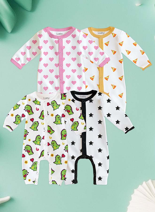 LUAY 100% Cotton Full Sleeves Baby Printed Romper,Sleepsuit for Baby Girls & Boys_(Pack of 4) - Image 1