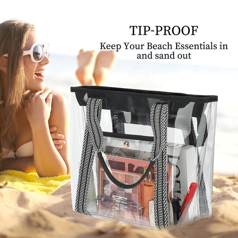 Fammart Clear Beach Bag for Women, Large Clear Tote Bag for Stadium Events - Zipper Closure, Waterproof, Sandproof - Image 5