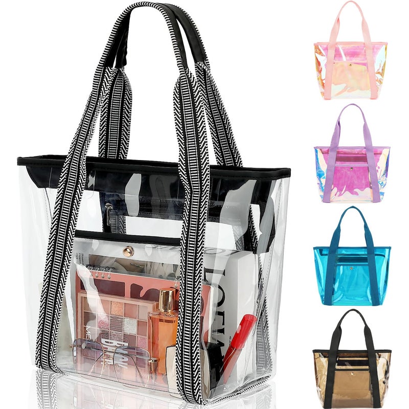 Fammart Clear Beach Bag for Women, Large Clear Tote Bag for Stadium Events - Zipper Closure, Waterproof, Sandproof - Image 1