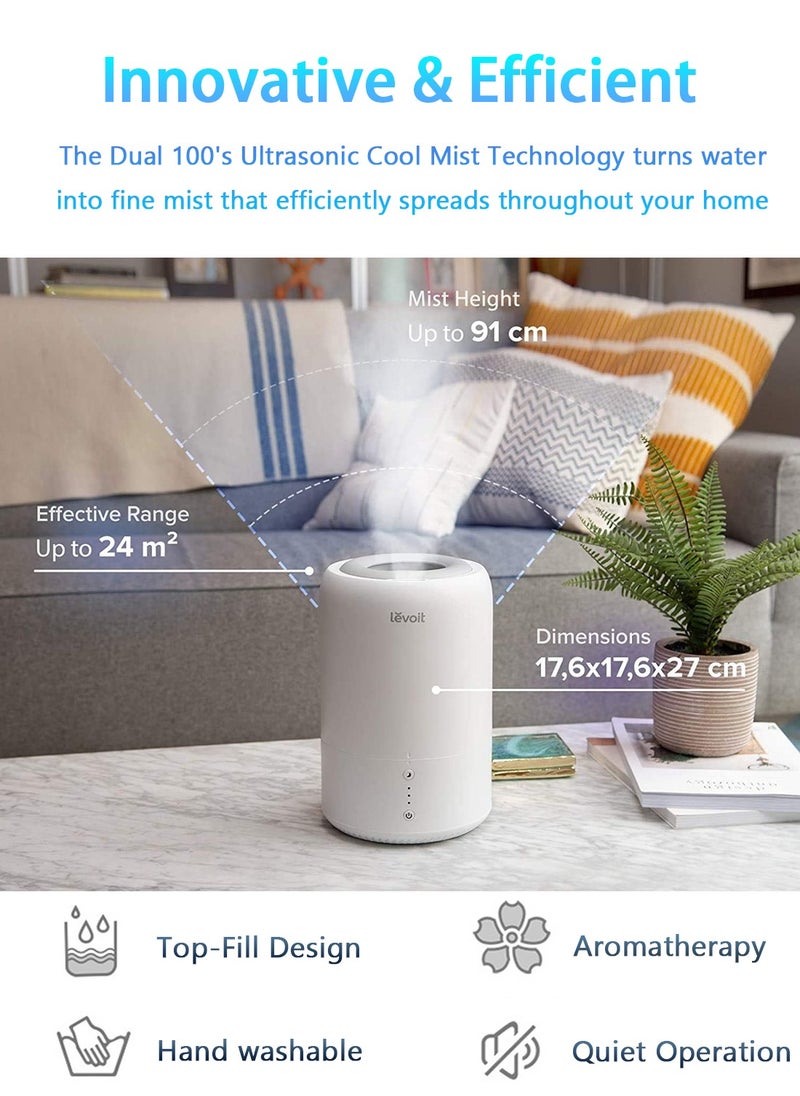 Humidifier For Living Room, Bedroom, Top-Fill Cool Mist Humidifier And Essential Oil Diffuser, Smart Sleep Mode, Silent Operation, Automatic Shut-Off.