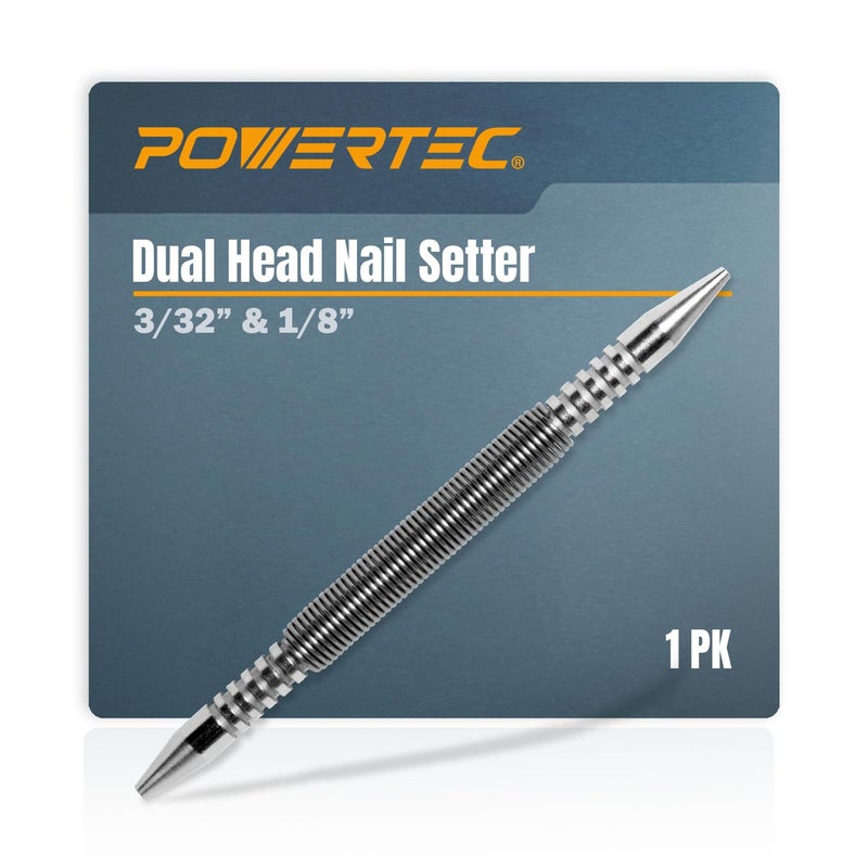 POWERTEC Dual Head Nail Setter Hammerless 332 18 Spring Loaded Nail Set and Punch Tool 5000 PSI Striking Force for Setting Proud Brad Nails 1PK 71937