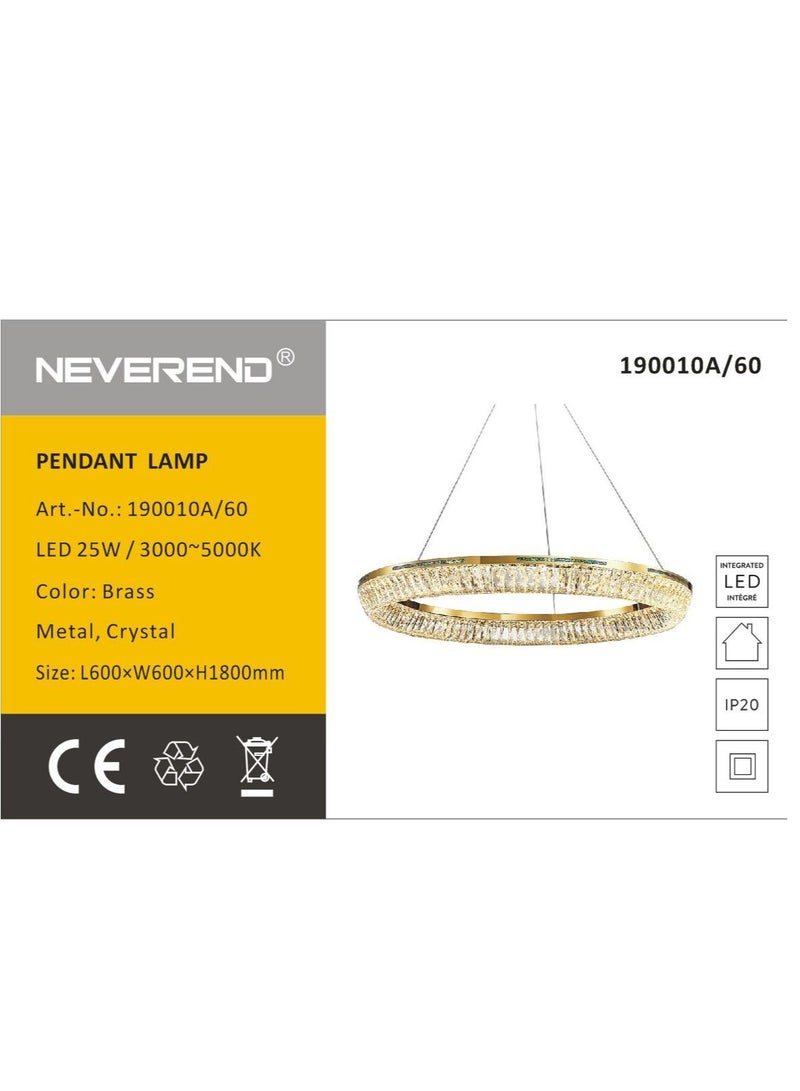 NeverEnd Elegant Italian Design Crystal Pendant Light Chrome Crystal Chandelier Single Ring - Image 2