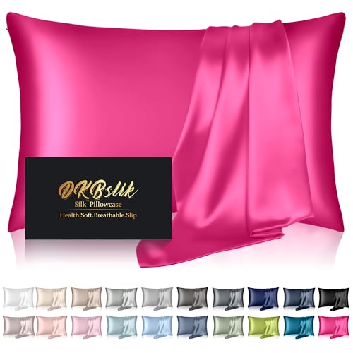 DKBslik Silk Pillowcase for Hair and Skin Mulberry Silk Pillow Cases Standard Size Anti Acne Cooling Sleep Both Sides Natural Silk Satin Pillow Covers with Hidden Zipper Gifts for Women Men Hot Pink 
