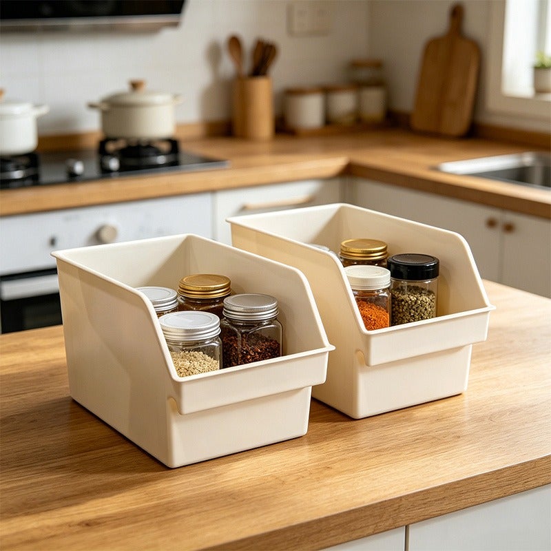 2/4 Pack Tall Pull Out Under Sink Organizer with Handle, Drawer Style Plastic Storage Bins, Slim Gap Organizer Basket, Multipurpose Cabinet Container for Spice, Snacks & Sundries, Ideal for Kitchen, Bathroom, Pantry and Freezer - Image 4