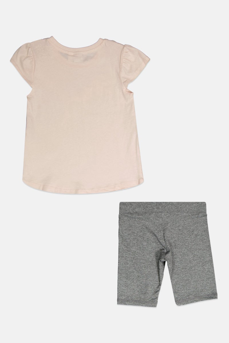 PUMA Kids Girl 2Pcs Brand Logo Tops And Shorts Set, Light Pink - Image 2