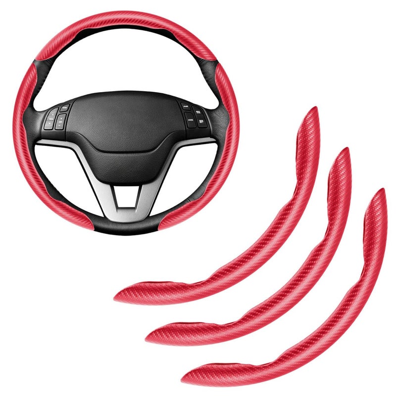 Amiss 3pcs Carbon Fiber Anti-Skid Steering Wheel Cover, Waterproof & Segmented Butterfly Design, Universal 99% Vehicle Wheel Cover Protector, Car Interior Accessories, Red - Image 1