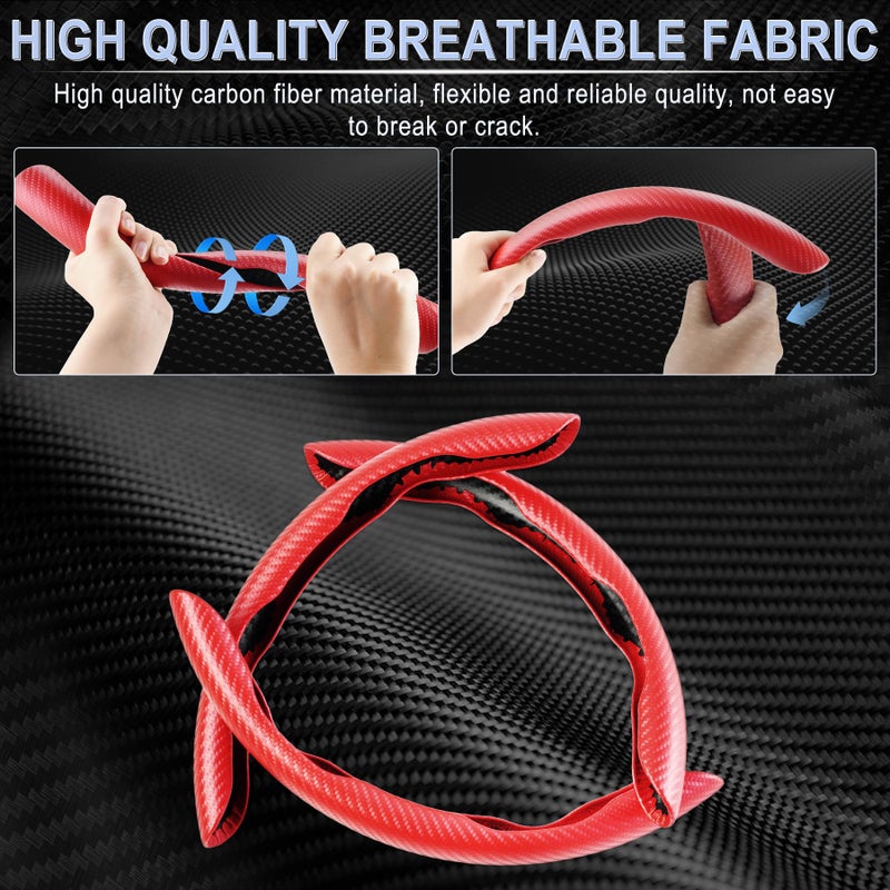 Amiss 3pcs Carbon Fiber Anti-Skid Steering Wheel Cover, Waterproof & Segmented Butterfly Design, Universal 99% Vehicle Wheel Cover Protector, Car Interior Accessories, Red - Image 2