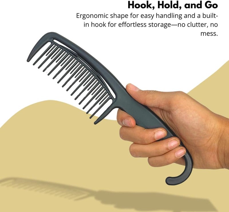 Glitters Wide Tooth Shower Comb with Hook, 2 Pack - Black and Blue - Image 4