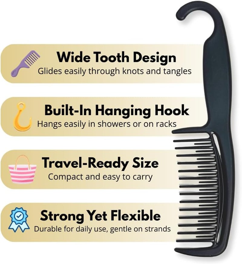 Glitters Wide Tooth Shower Comb with Hook, 2 Pack - Black and Blue - Image 3