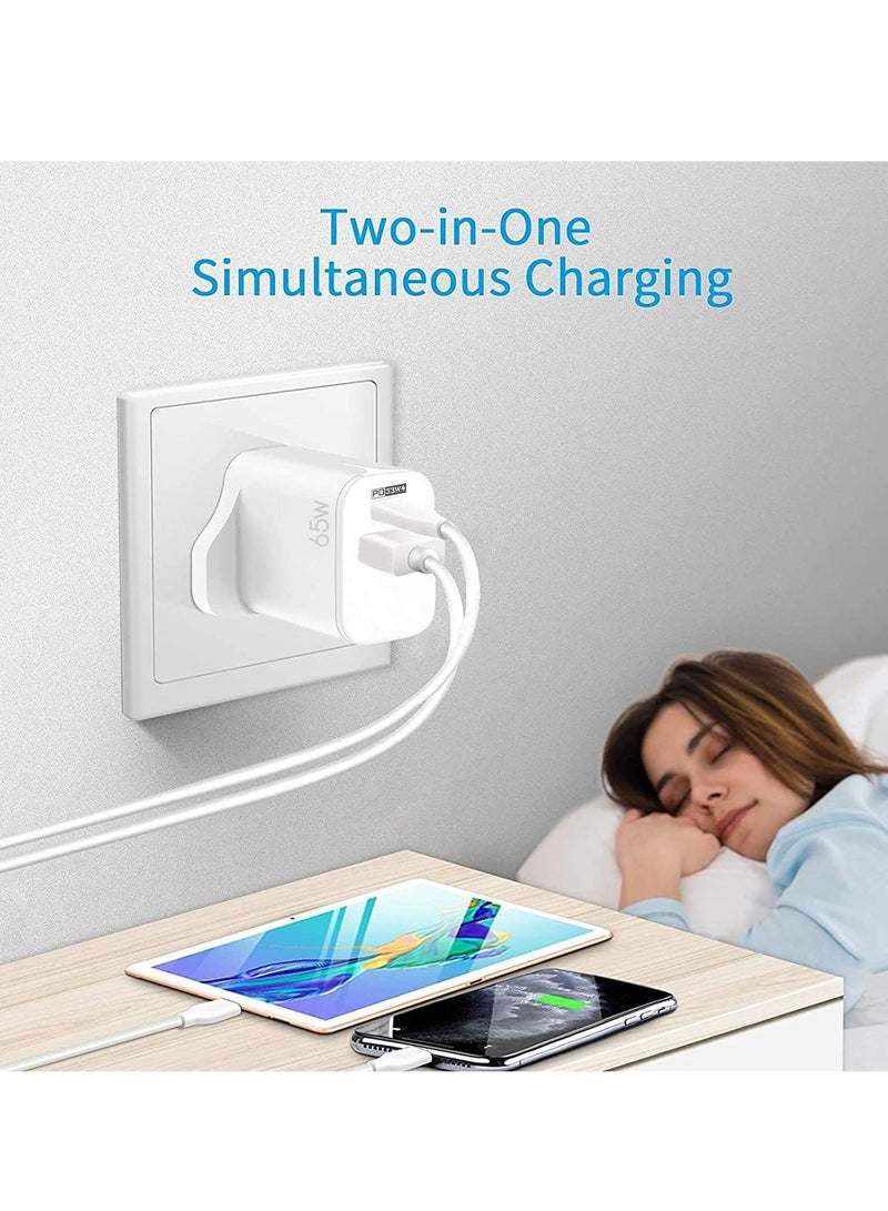 65W USB PD3.0 Fast Recharge,Dual Port Type-C QC3.0 Wall Power Plug for iPhone,iPad,AirPods,Galaxy,Pixel and more (65W-A) - Image 4